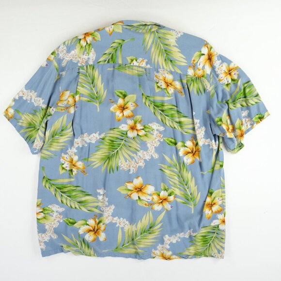 Two Palms Mens Hawaiian Shirt Large Rayon Button Up Blue Tropical Vacation - Picture 2 of 5